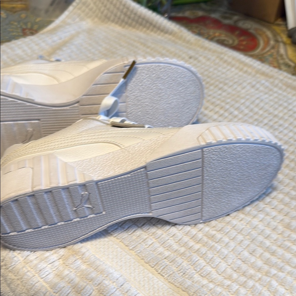 Puma White and Gold Athletic Shoes with Perforated Design - Picture 7 of 9
